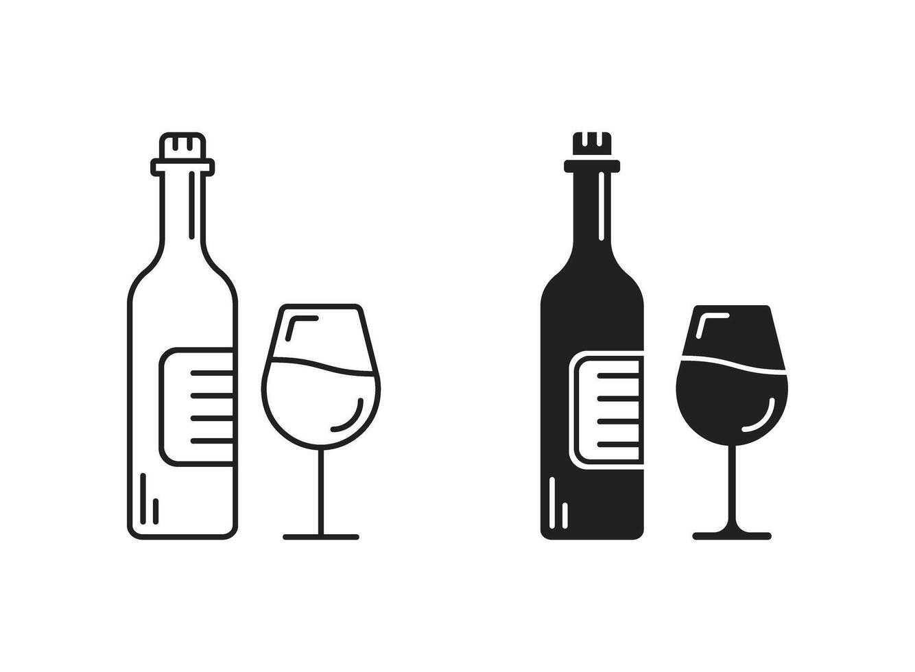 Wine bottle with glass icon in flat style. Alcohol drink illustration on isolated background. Champagne beverage sign business concept. vector