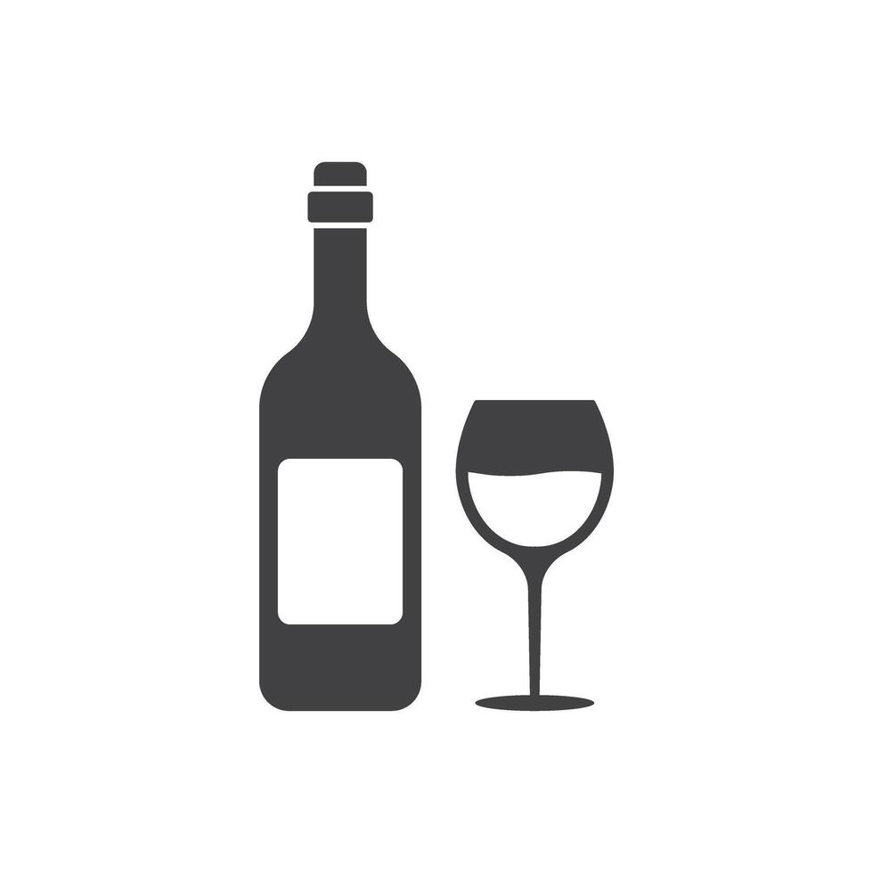 Wine bottle with glass icon in flat style. Alcohol drink illustration on isolated background. Champagne beverage sign business concept. vector