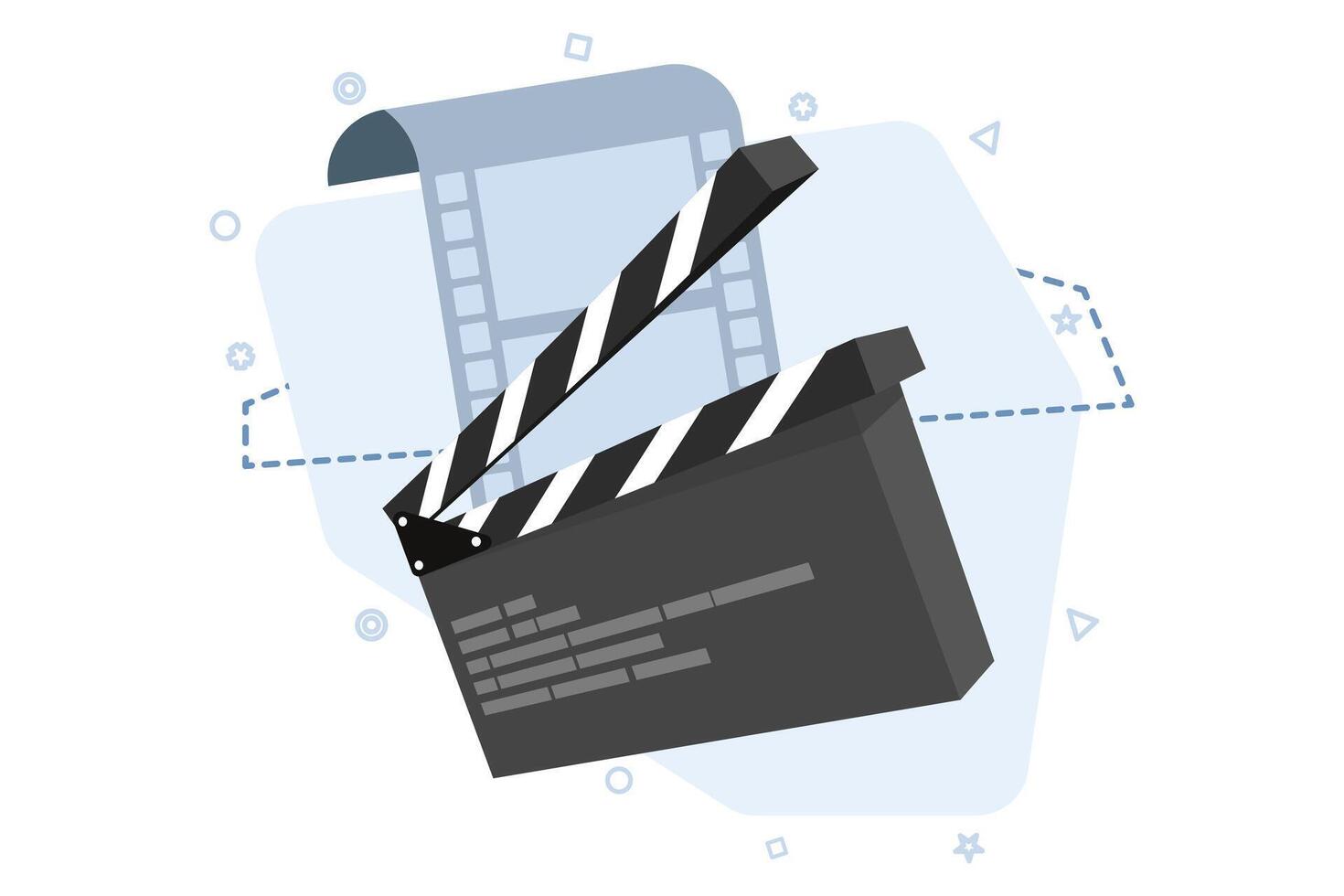 Clapperboard concept, film industry, film equipment, rotary style clapperboard icon, acting industry, film making device, film clapper equipment. flat illustration. vector