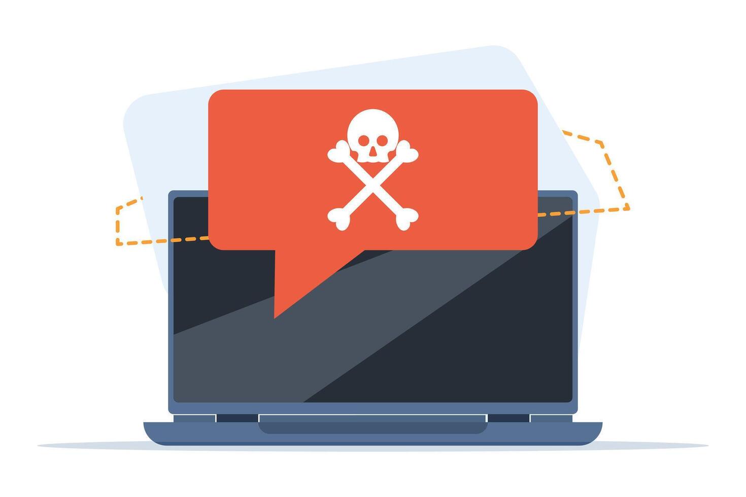 malware warning concept, warning notice on laptop computer, spam data, fraud internet error, unsafe risk danger connection, online fraud, ransomware virus note. flat illustration on background. vector