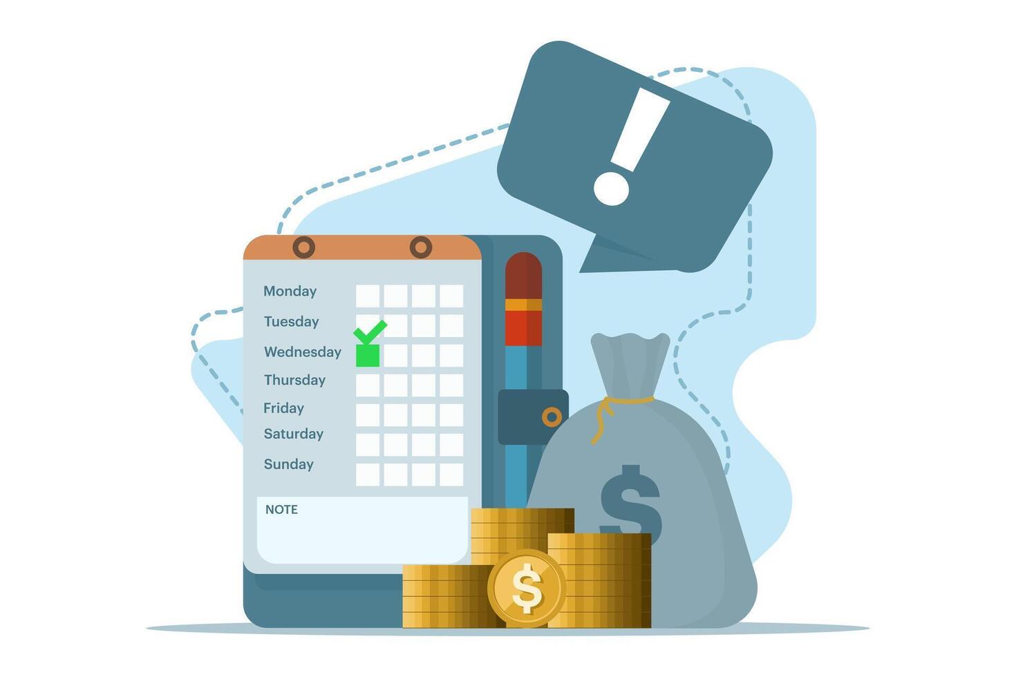 Salary Payment Ladder Concept successful automatic or recurring payment schedule agenda made on calendar and check mark, tax or credit bill time, loan date or budget income day, money plan. vector
