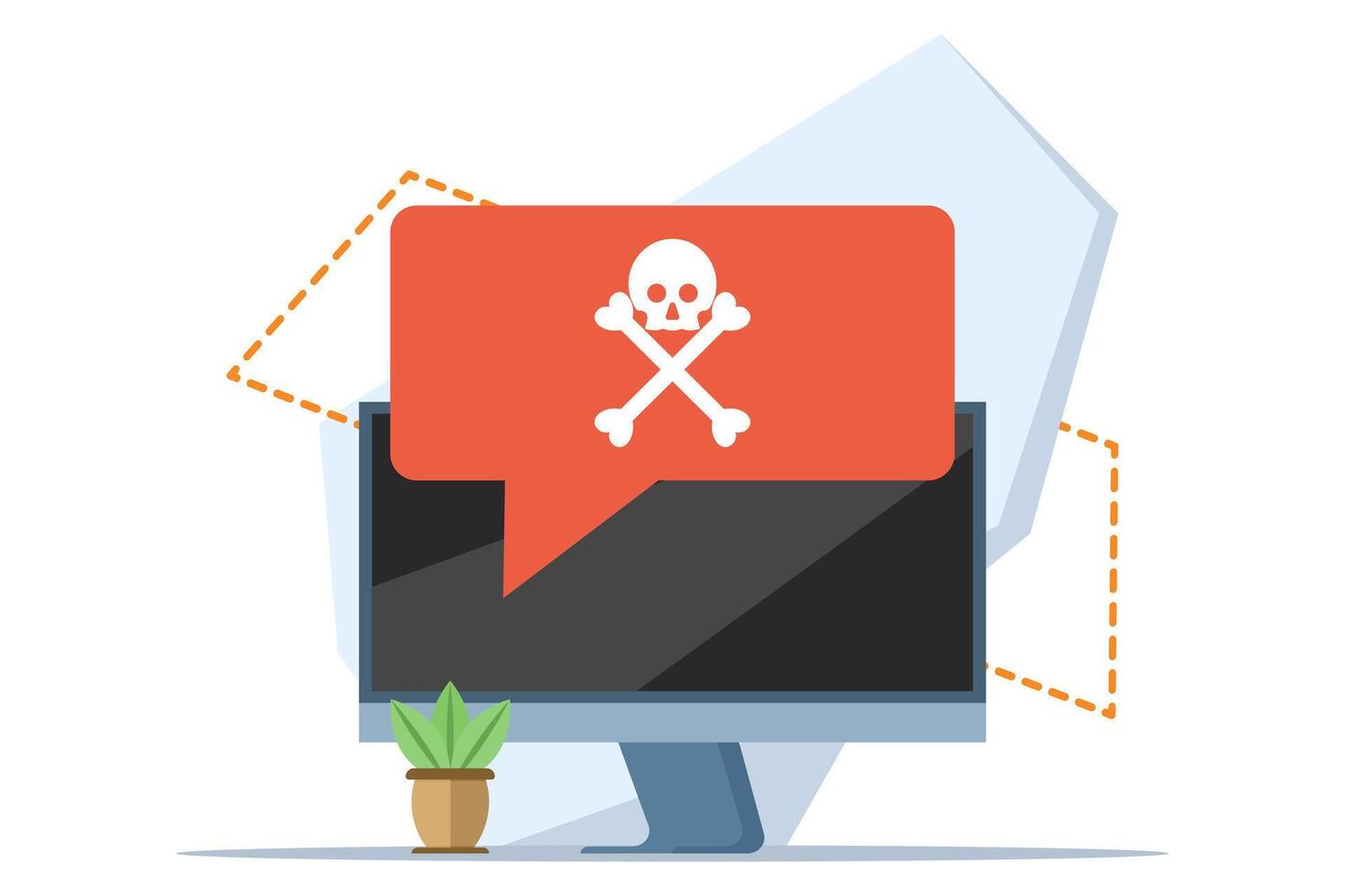 malware warning concept, warning notice on laptop computer, spam data, fraud internet error, unsafe risk danger connection, online fraud, ransomware virus note. flat illustration on background. vector