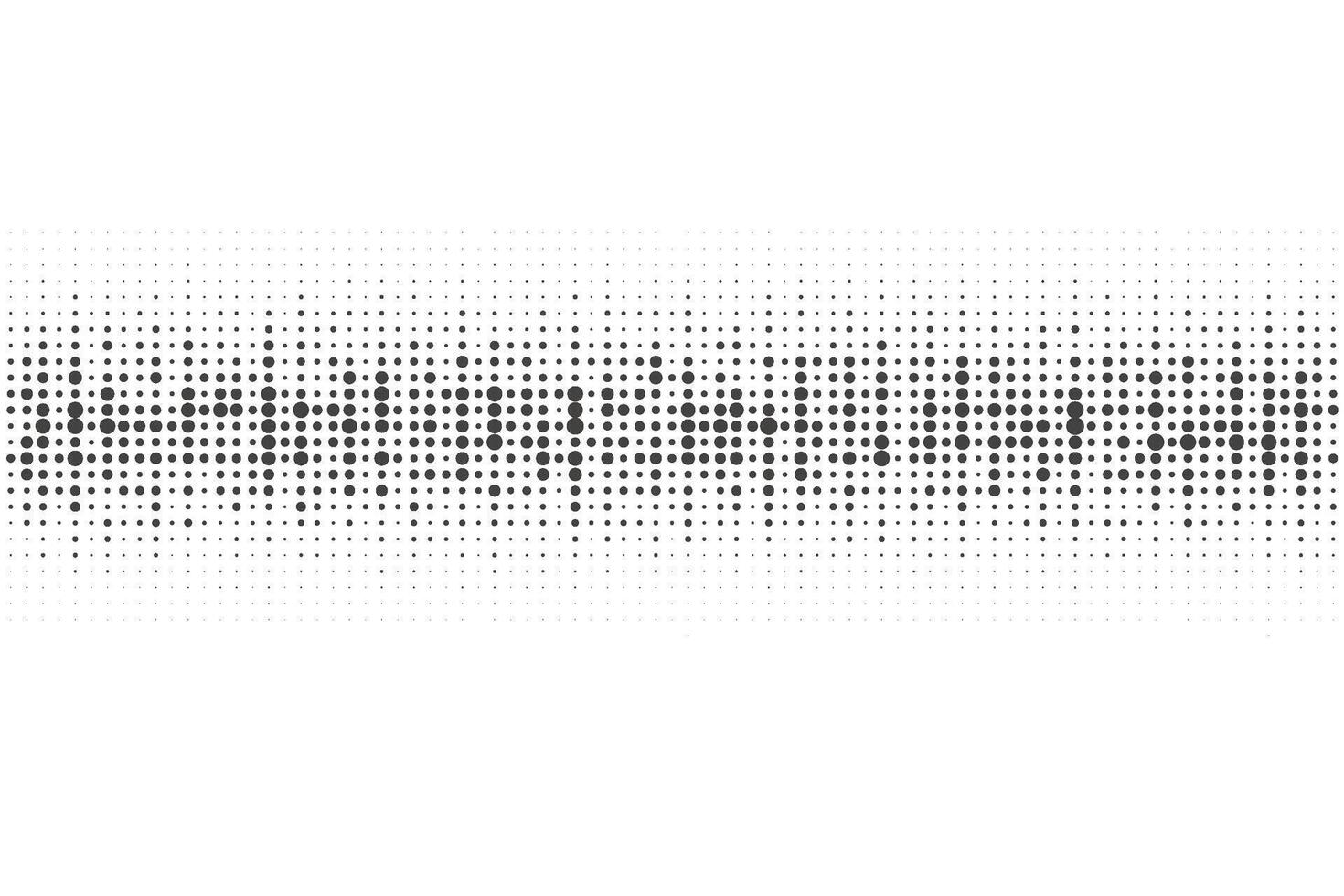 Dotted pattern. Halftone digital border. Circle and point grid. Audio music frequency graphic wave. Pixel equalizer modern background. vector