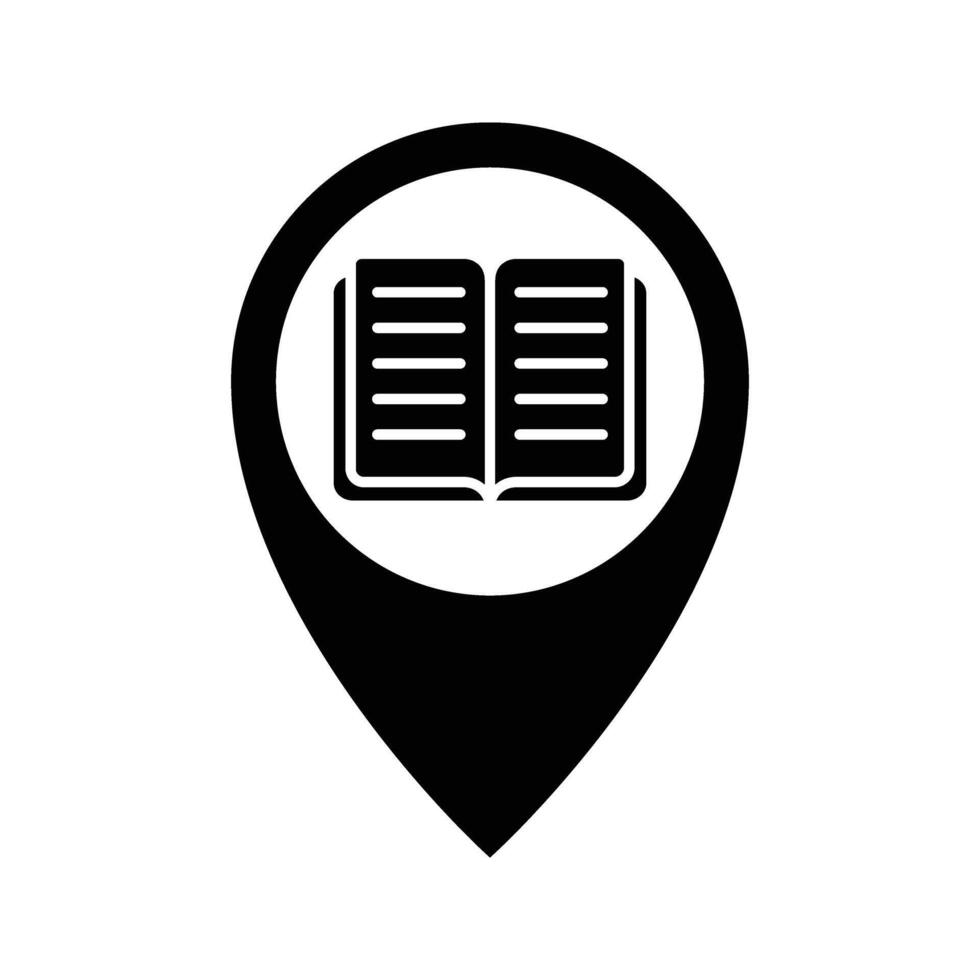 map pointer with a book, library location icon vector