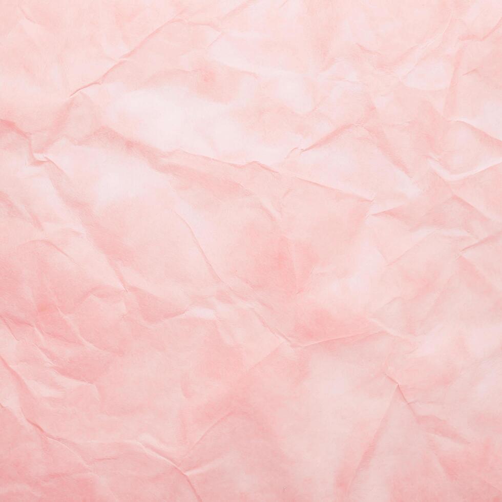 Pink wrinkled paper crumpled grunge abstract bright watercolor background. Vintage blank soft pale light pastel color pattern design of old rose texture rough crease sheet photo