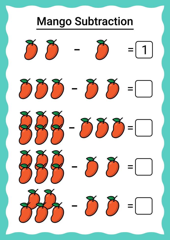 Mango Subtraction Worksheet for Kids vector