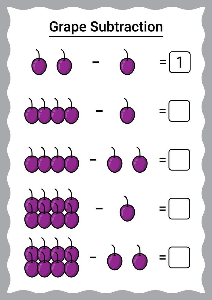 Grape Subtraction Worksheet for Kids vector