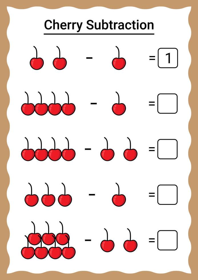 Cherry Subtraction Worksheet for Kids vector