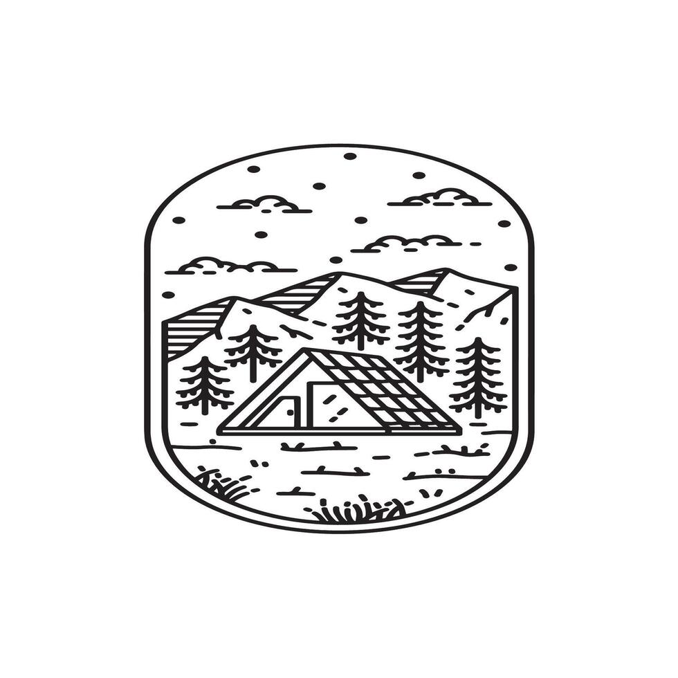 Home cabin mountain with monoline art vector
