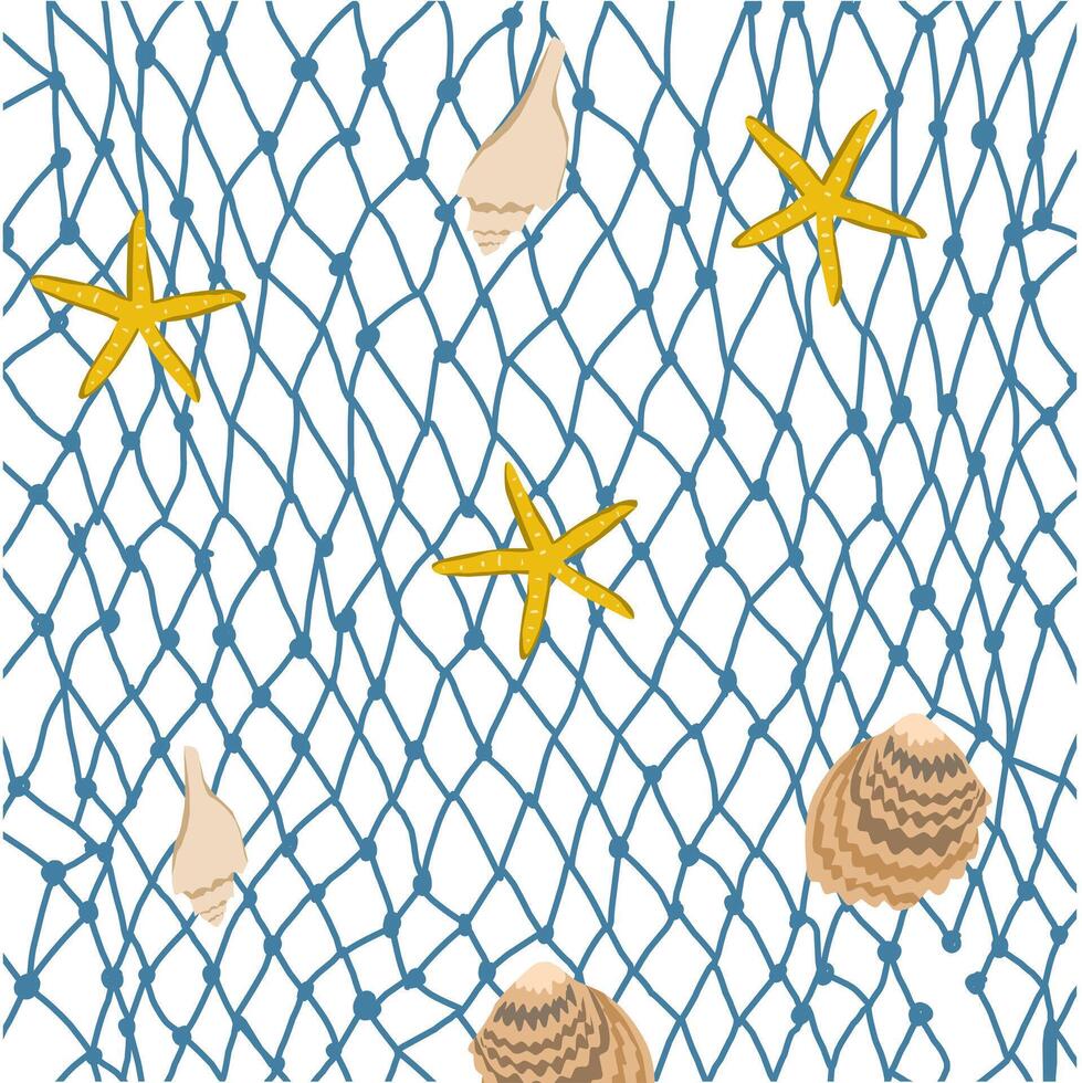 fishing nets With some shells and starfish For decoration vector