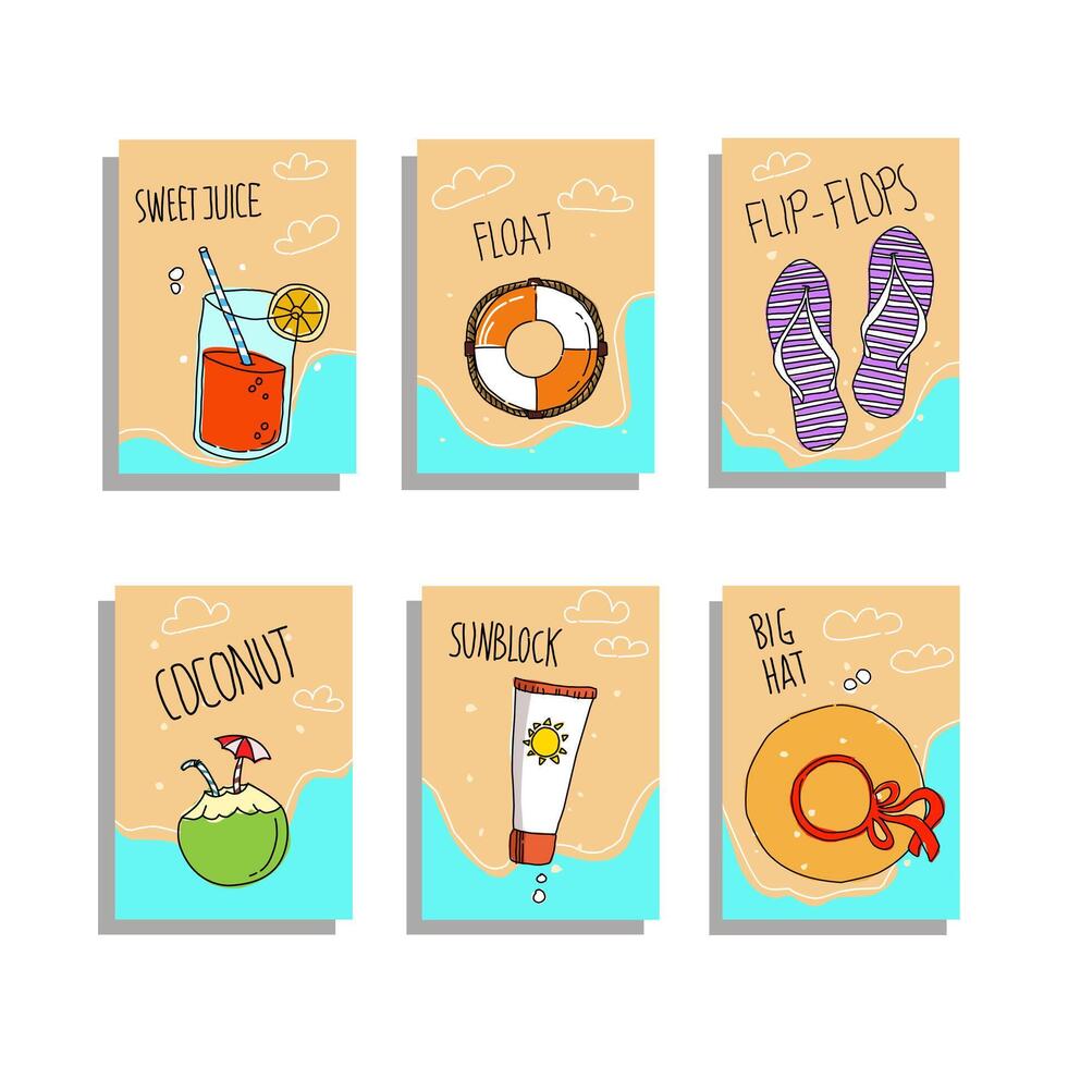 Set of card beach theme picture vector