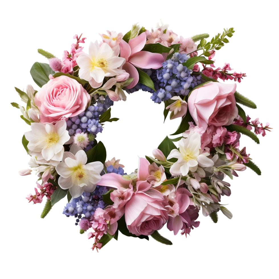 flower wreath on transparent background with copy space png