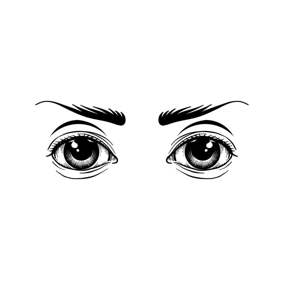 black and white illustration of a woman's eyes vector