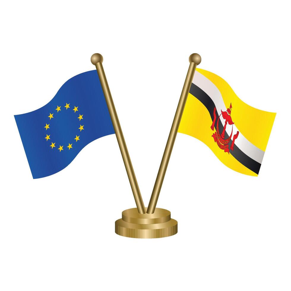 European Union and Brunei table flags. vector