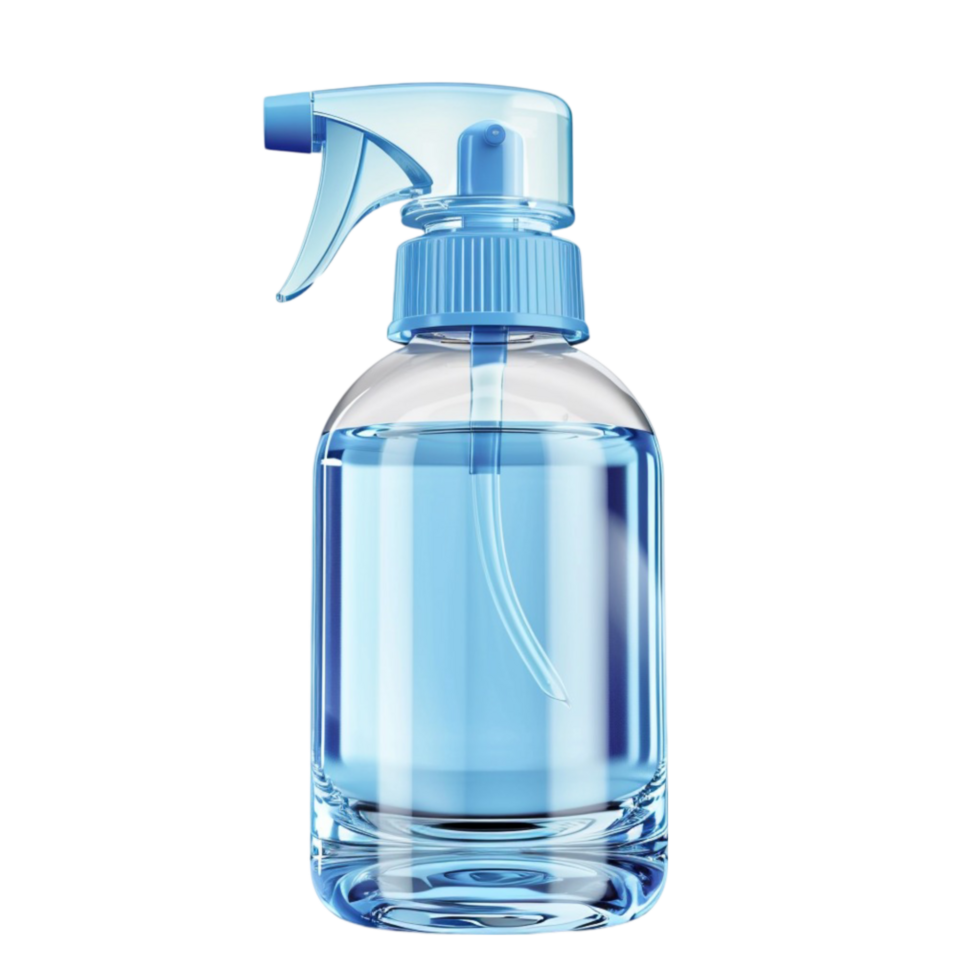 a blue spray bottle with a spray nozzle png