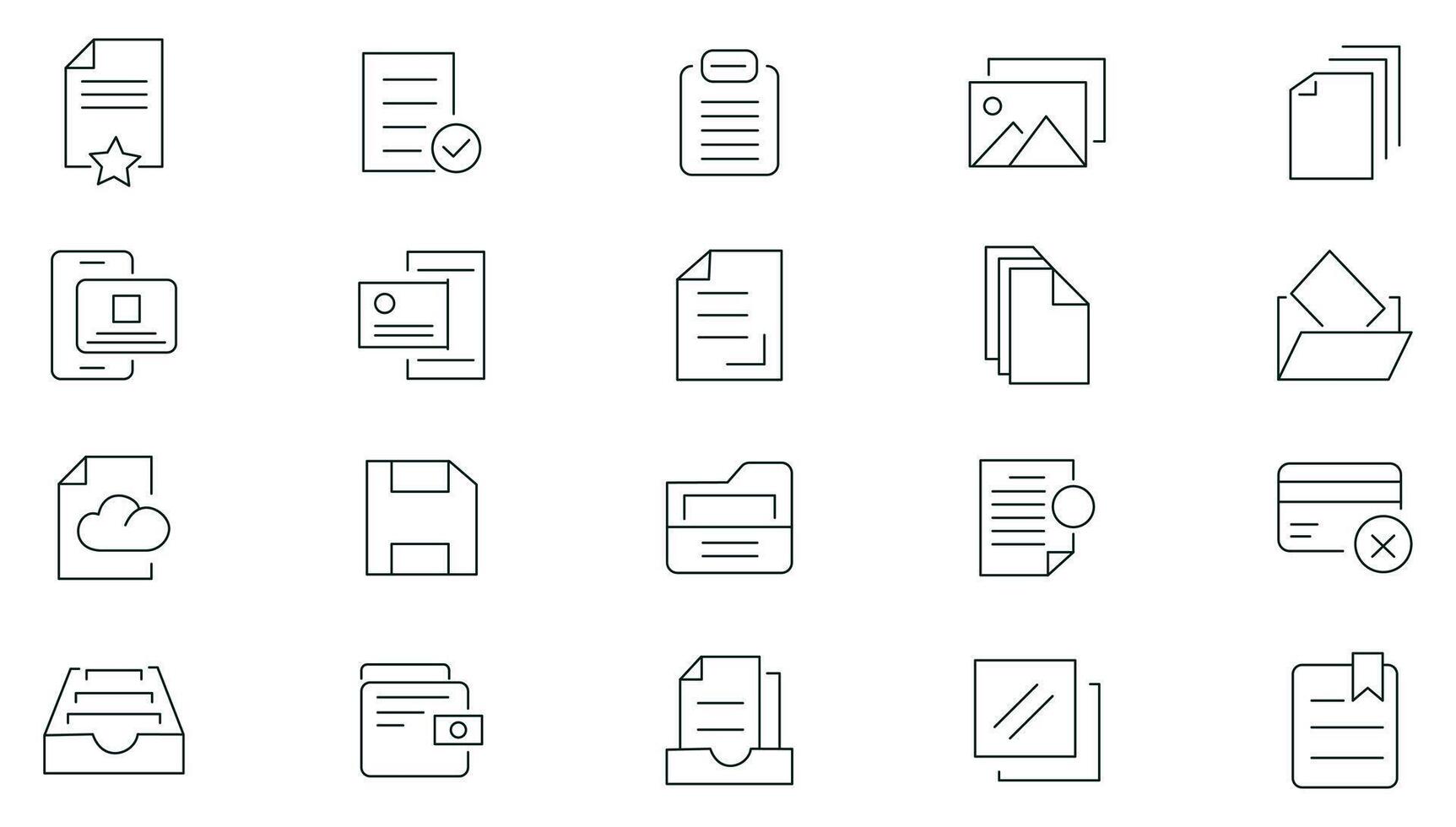 File and document thin line icon set. Different documents settings, File management and Organization outline icon set. Simple line art style icons pack. vector