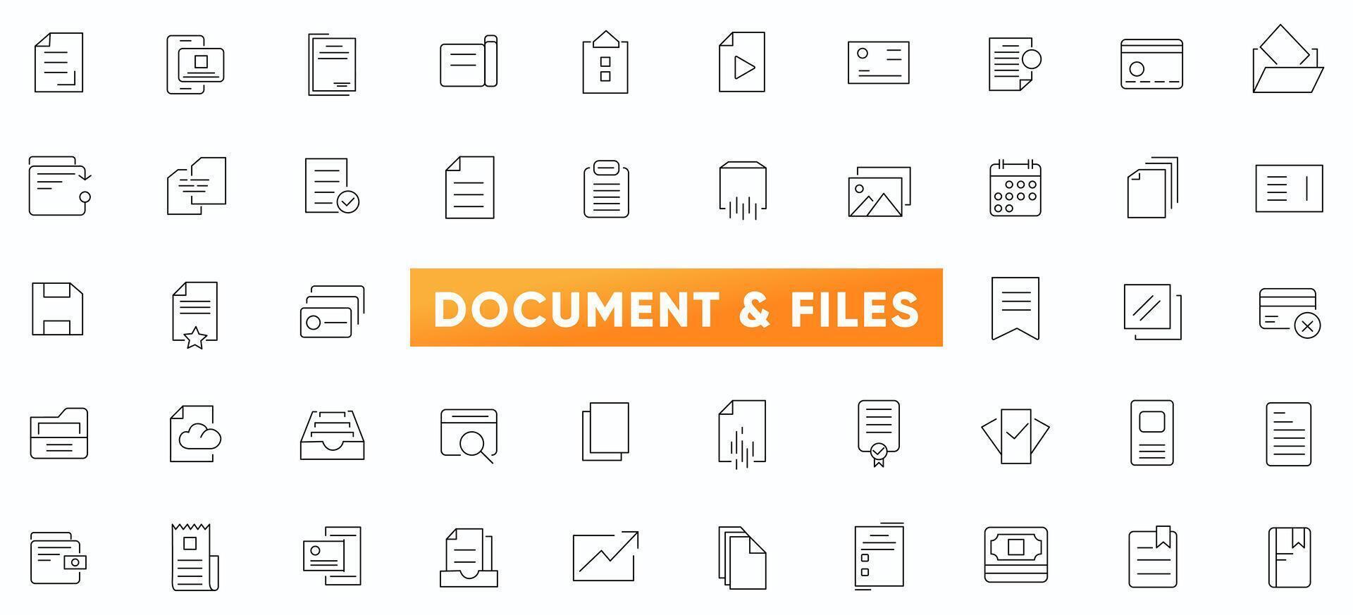 File and document thin line icon set. Different documents settings, File management and Organization outline icon set. Simple line art style icons pack. vector