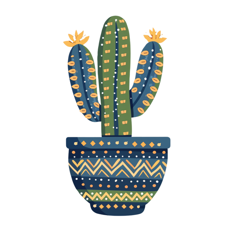 flat illustration cacuts in traditional pattern pot exotic plant png