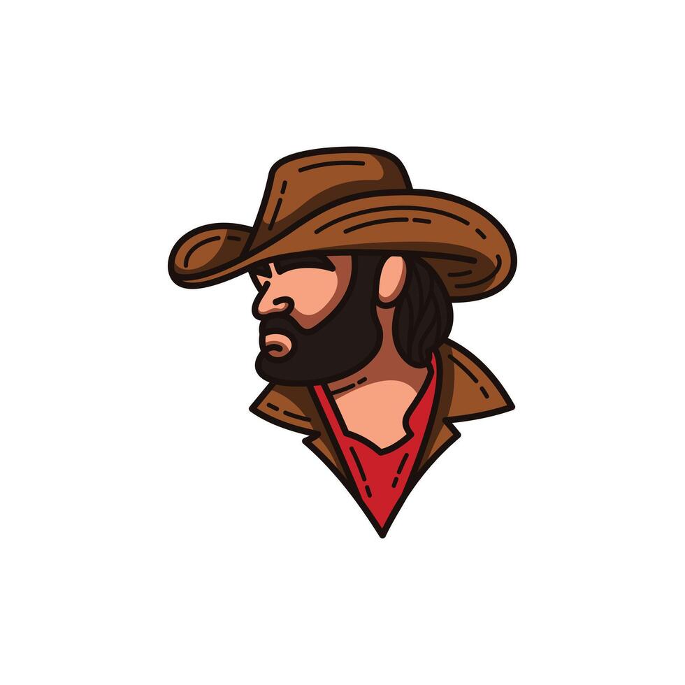 Cowboy Man Head Character in Mascot illustration design template vector
