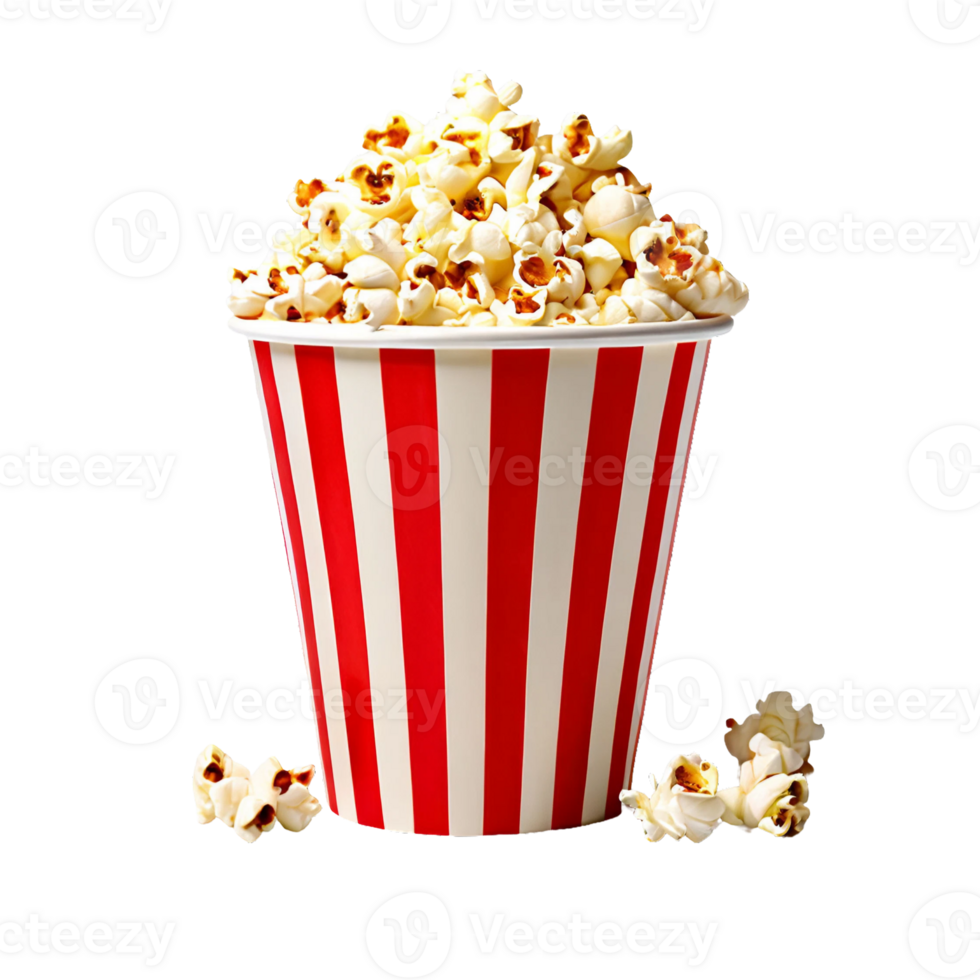 Delicious popcorn in red and white paper bucket png