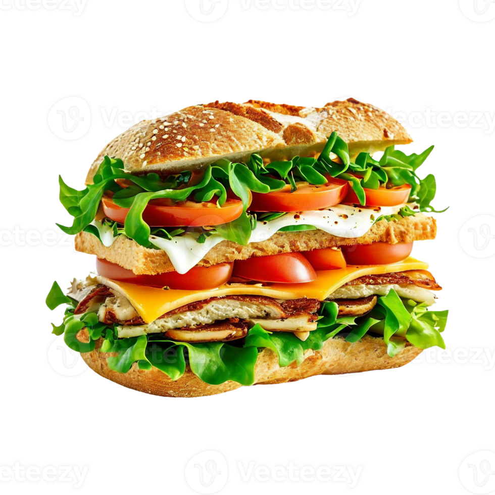 Baguette sandwiches with salami, turkey breast, cheese, lettuce, tomatoes, onion png