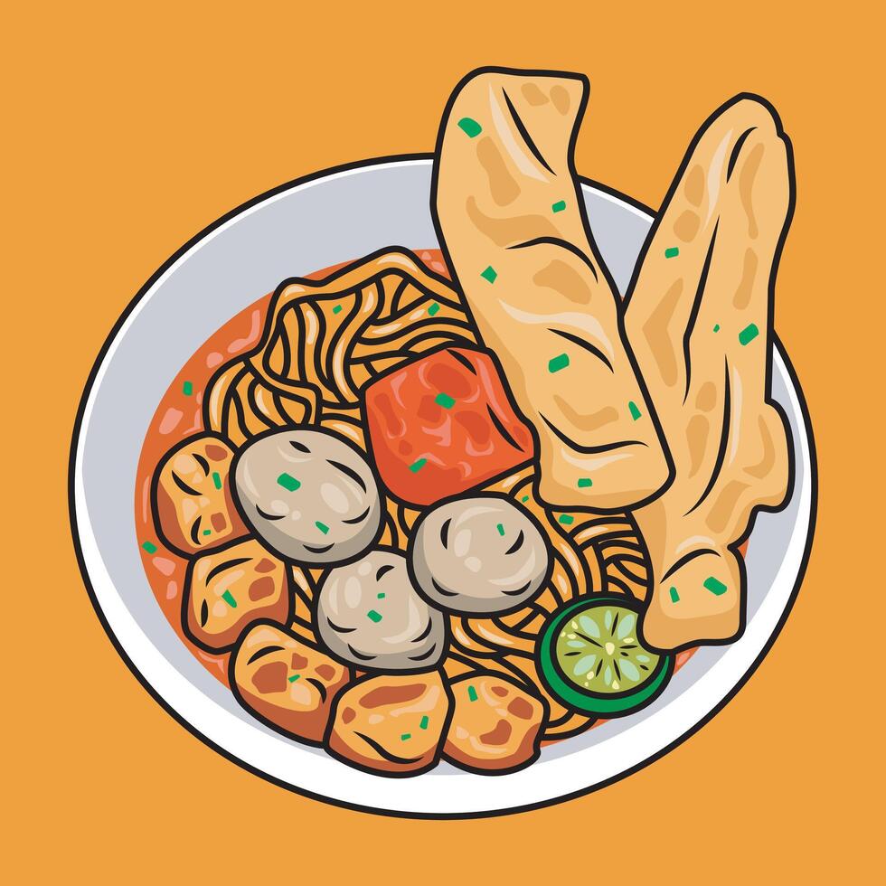 meatballs complete with noodles and other fillings that look delicious vector