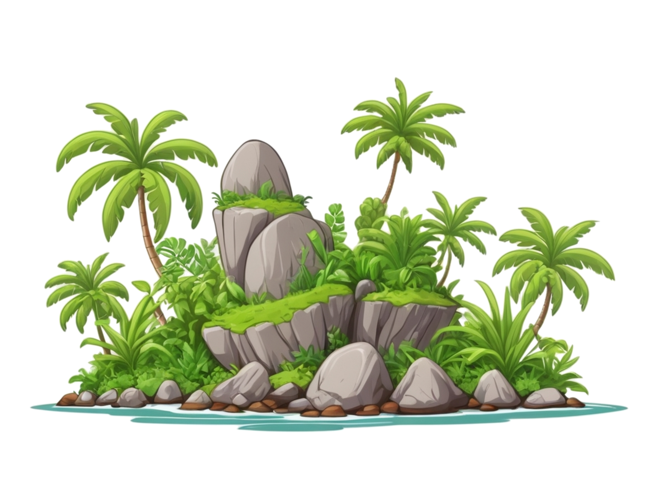 tropical island transparent background. island cartoon illustration png