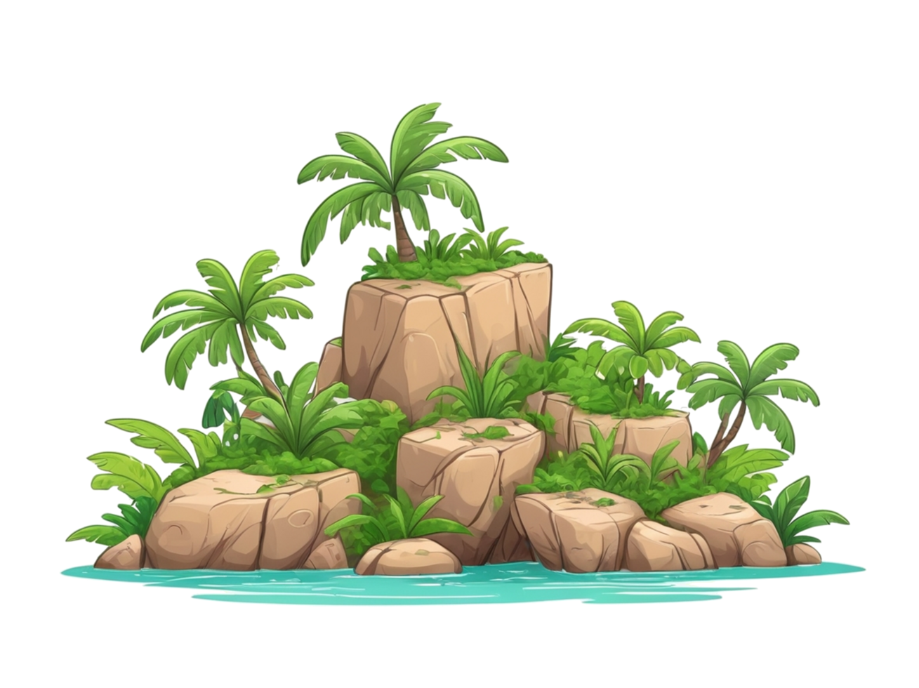 tropical island transparent background. island cartoon illustration png
