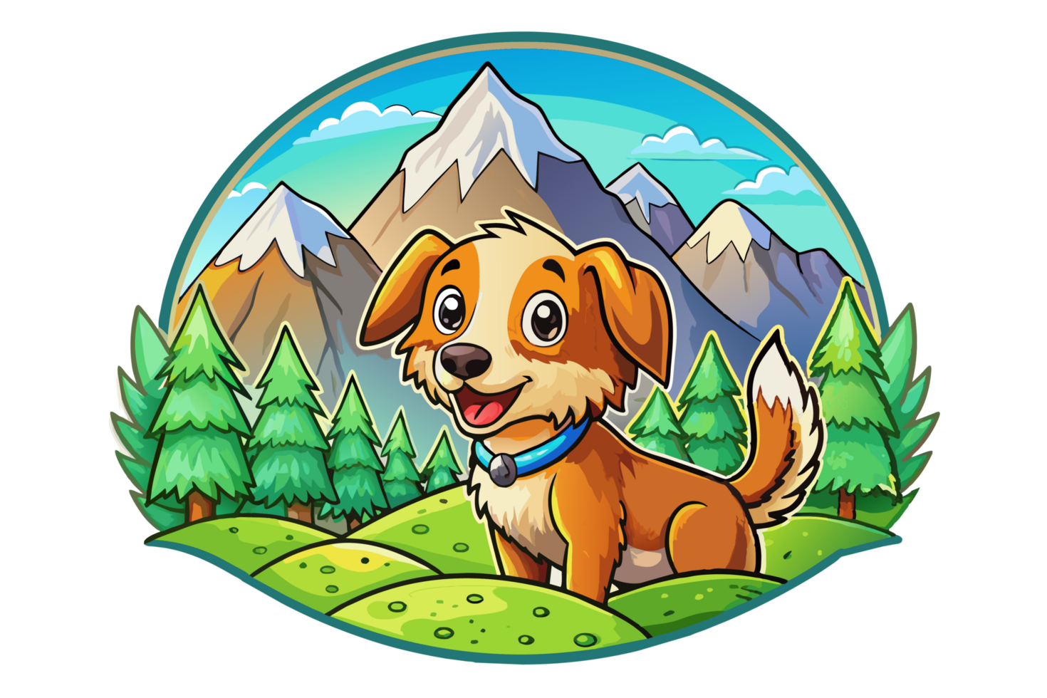Illustration of a Dog with mountains view in the background png