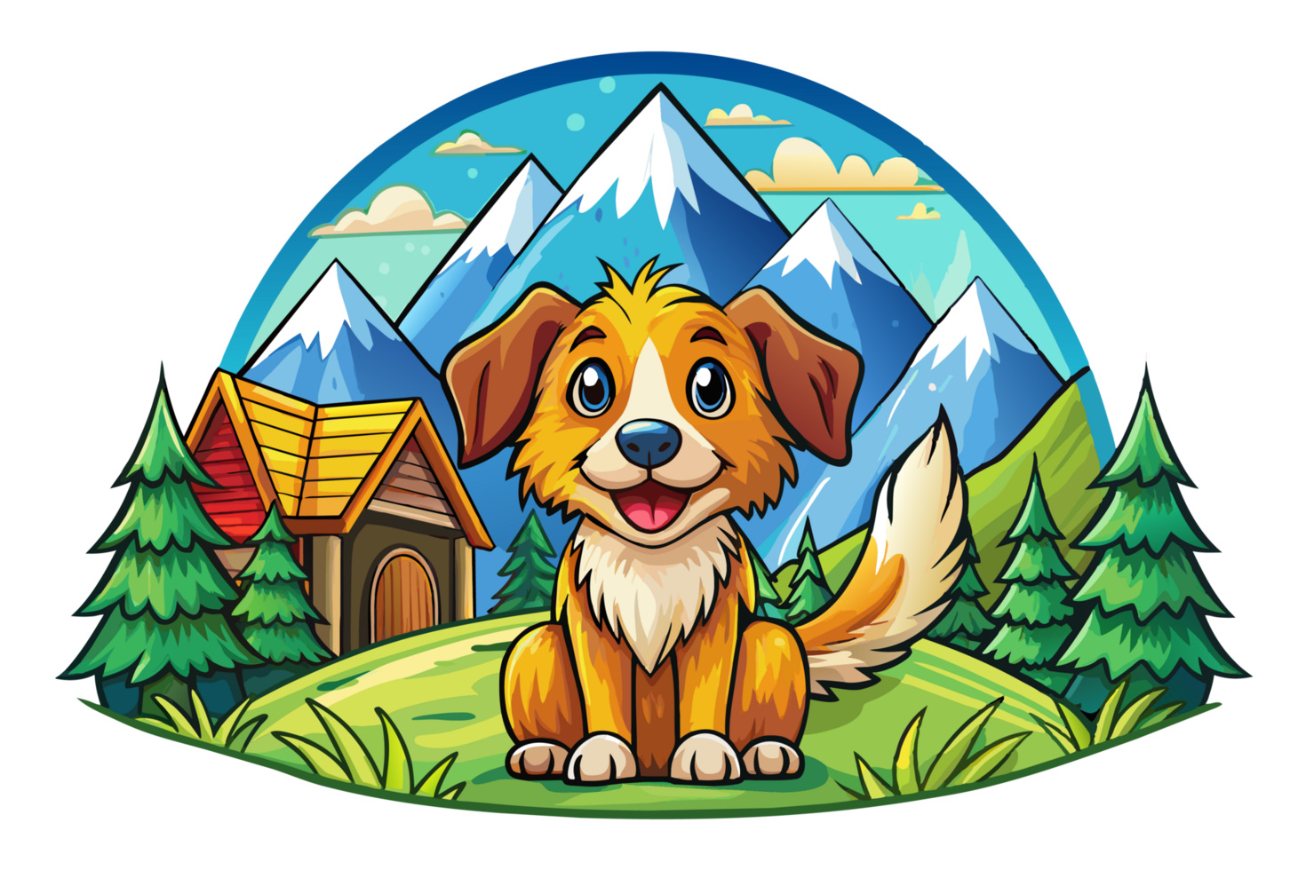 Illustration of a Dog with mountains view in the background png