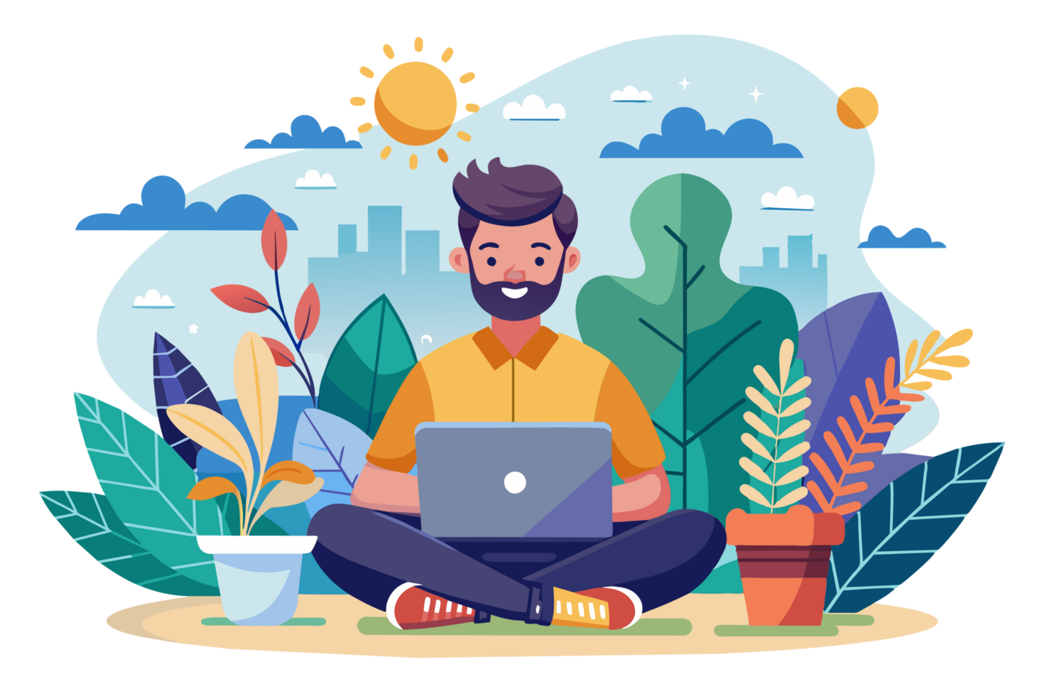 Freelancer man flat illustration or remote working png