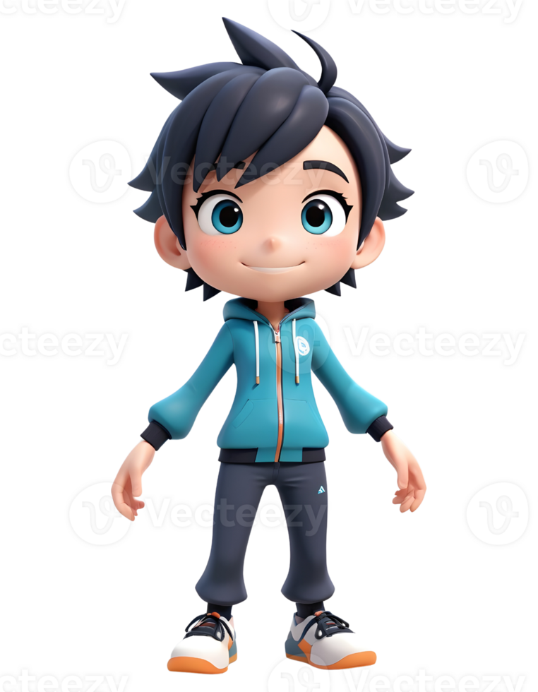 3D character design of a boy wearing a jacket png