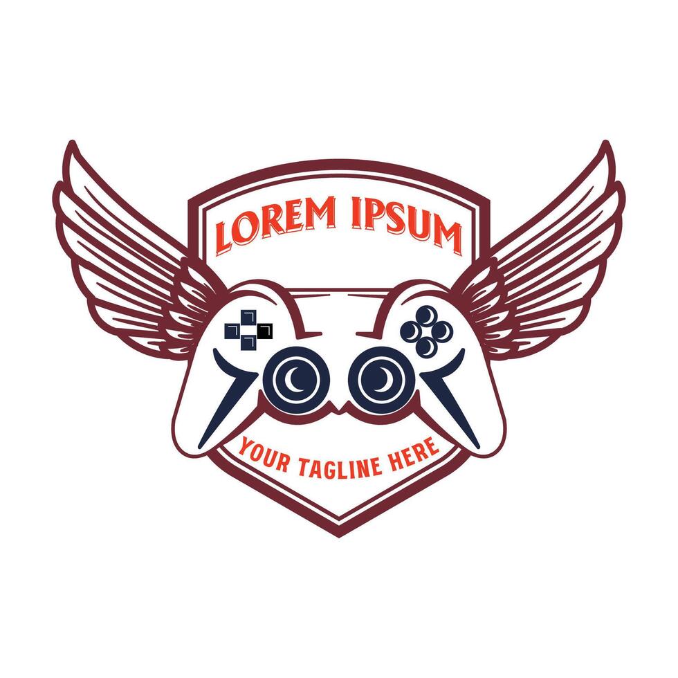 Gaming Console Stick with Shield Wings Badge Emblem Label Illustration vector