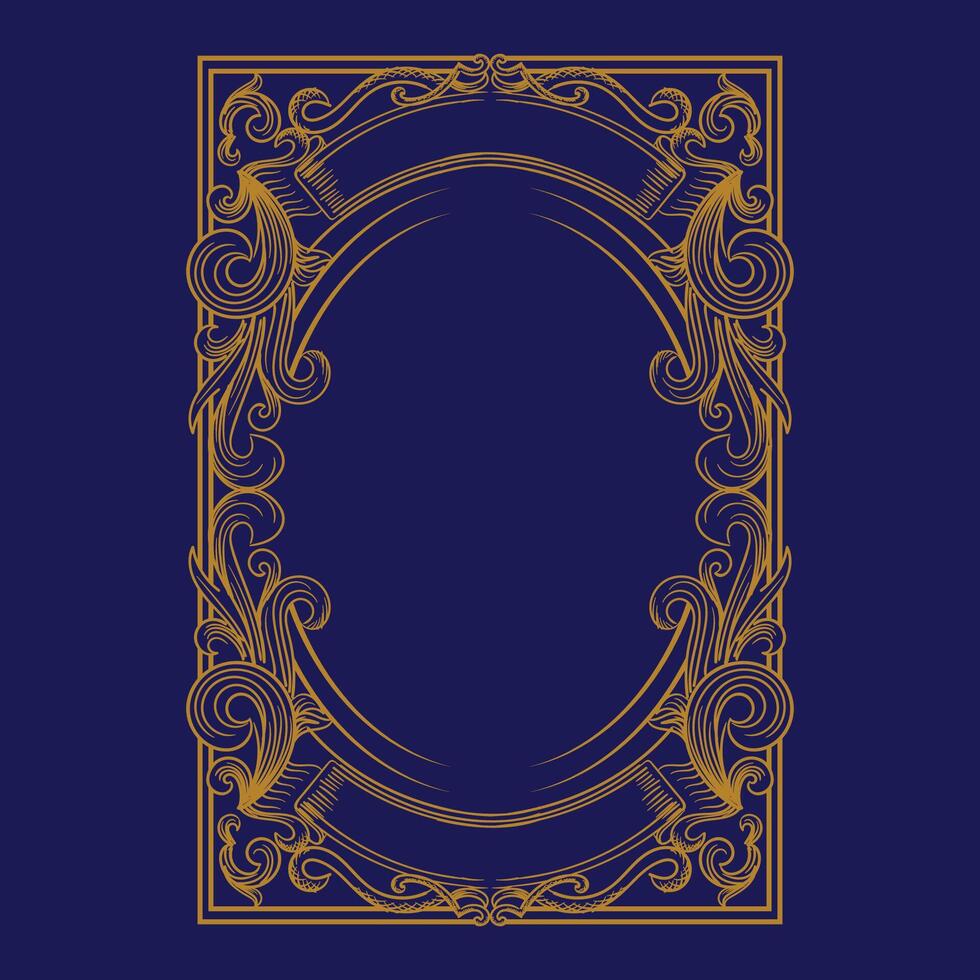 Vintage Square Royal Border Frame with Golden Art Deco Ornaments on Blue Dark vector