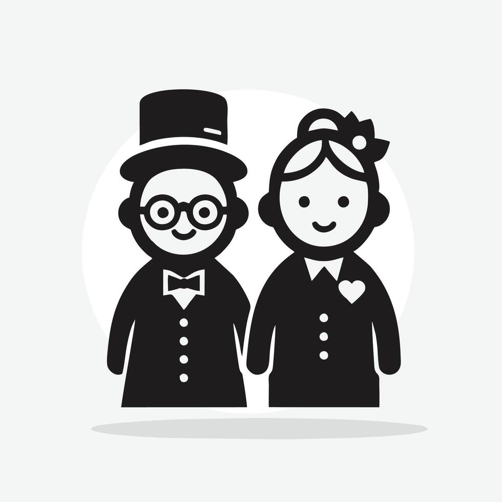 a black and white illustration of a couple in formal clothes vector