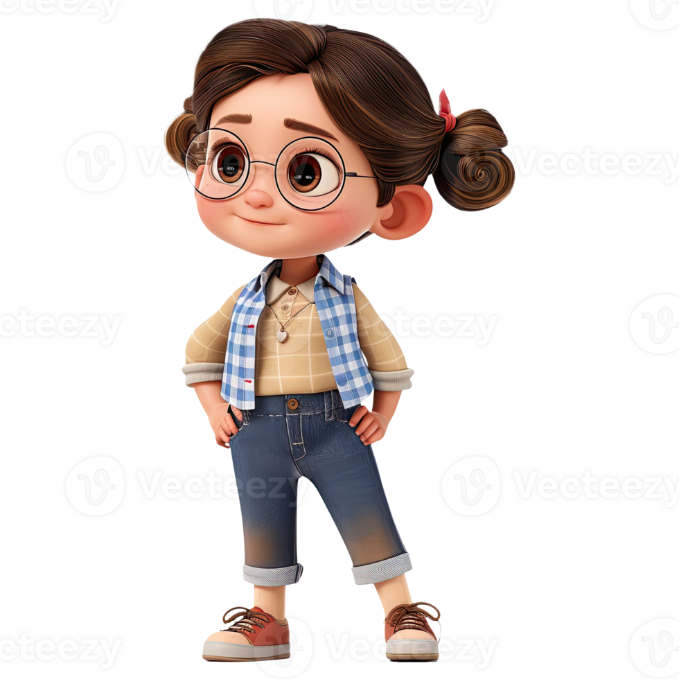 Cute cartoon girl student isolated on transparent background. png