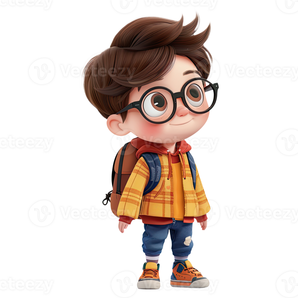 Cute cartoon boy student isolated on transparent background. png