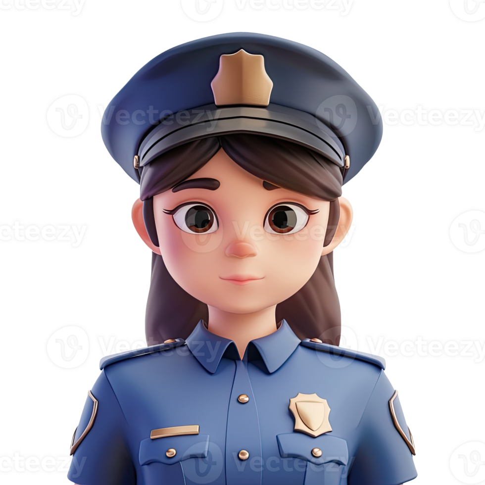 3D cut cartoon female police character png