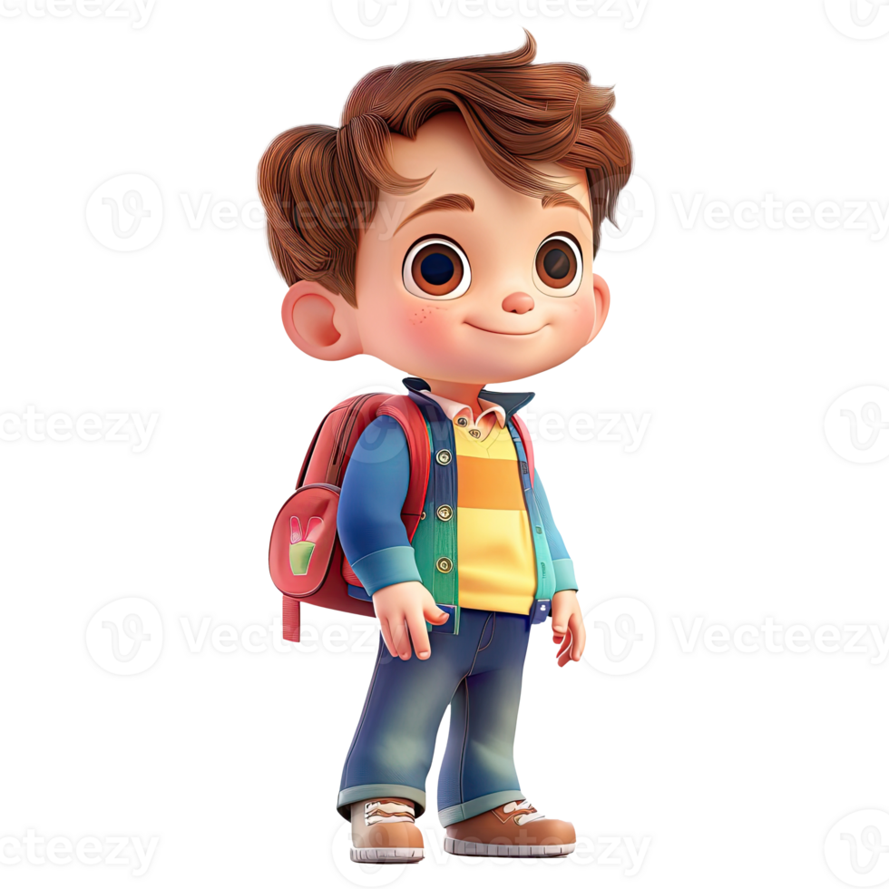 Cute cartoon boy student isolated on transparent background. png