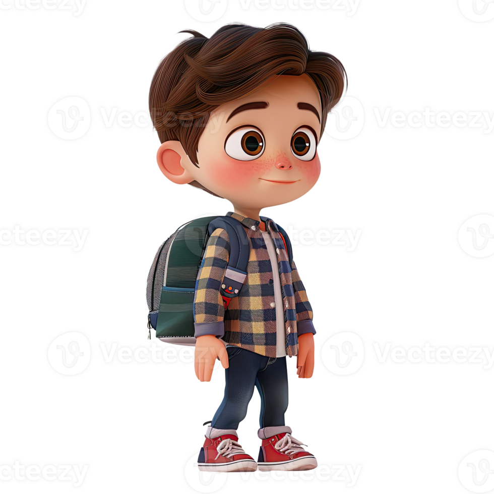 Cute cartoon boy student isolated on transparent background. png