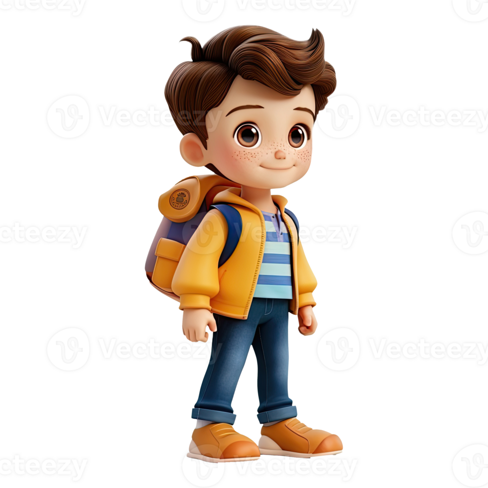 Cute cartoon boy student isolated on transparent background. png