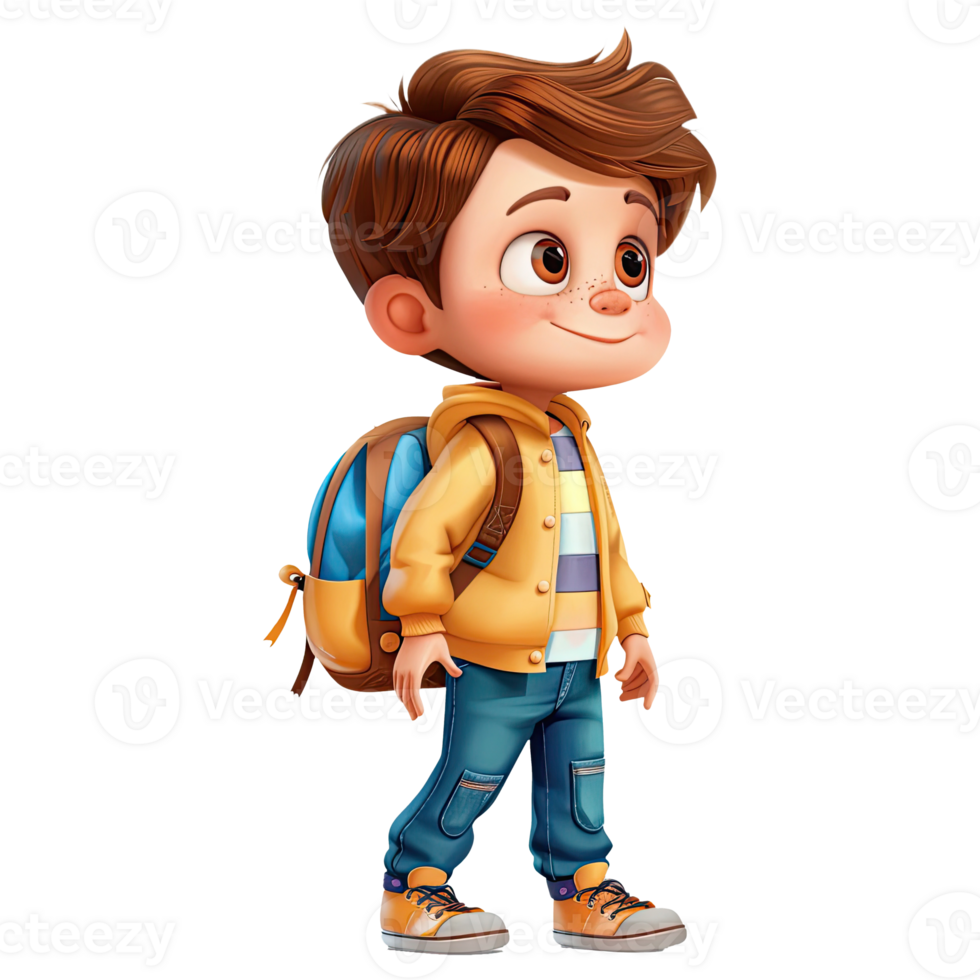 Cute cartoon boy student isolated on transparent background. png