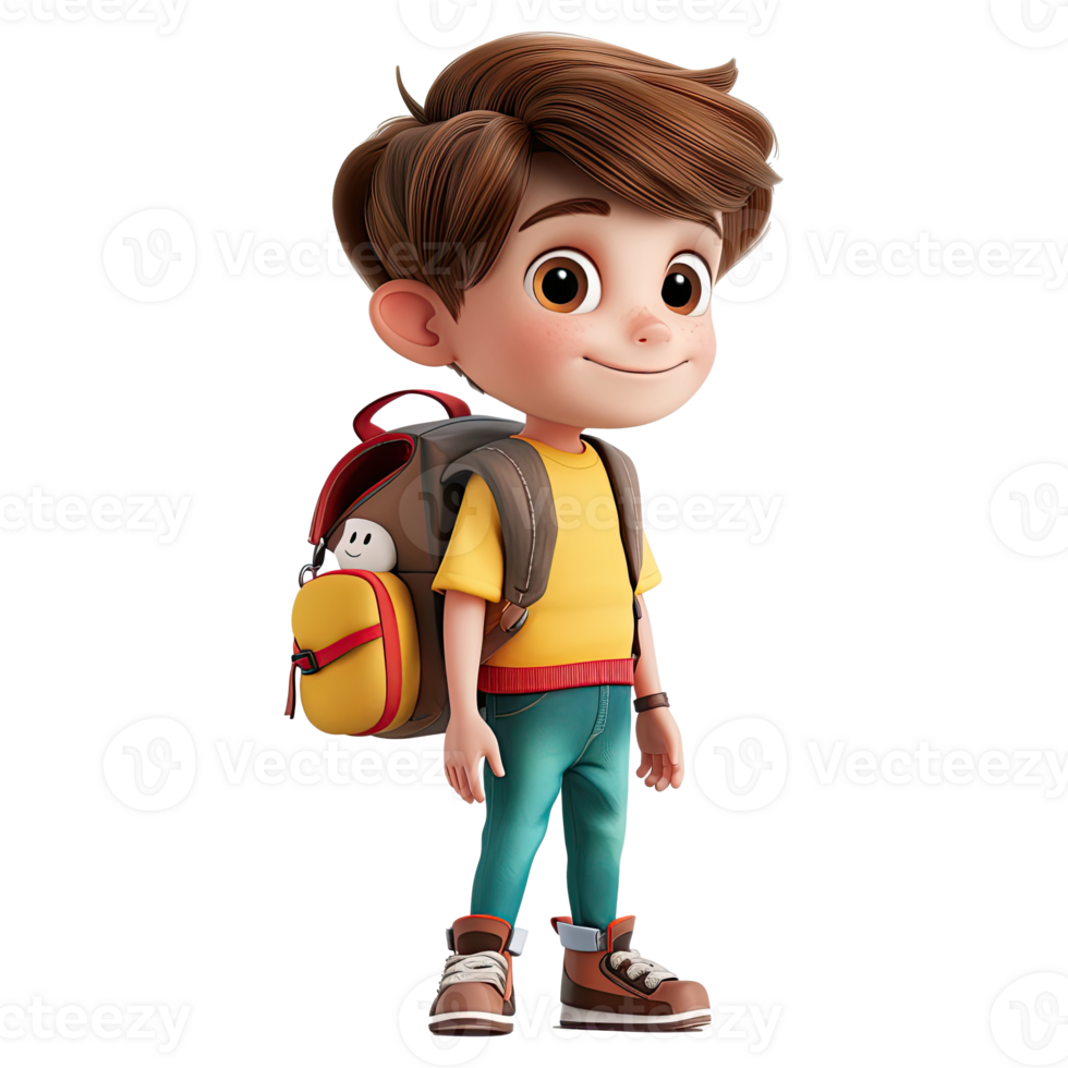 Cute cartoon boy student isolated on transparent background. png