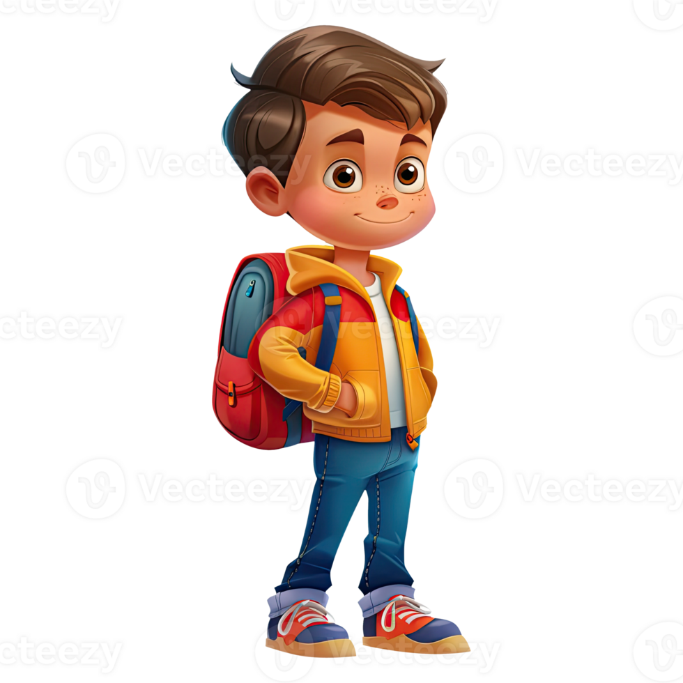 Cute cartoon boy student isolated on transparent background. png