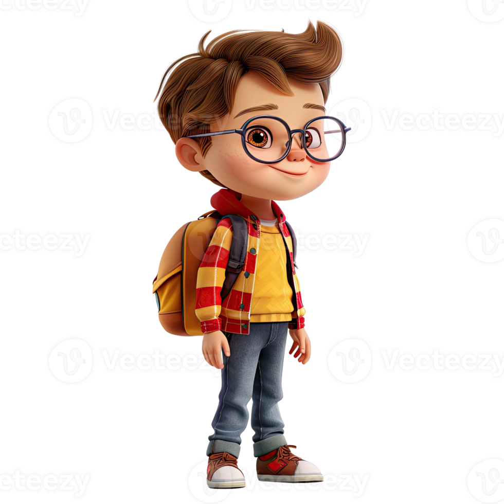 Cute cartoon boy student isolated on transparent background. png