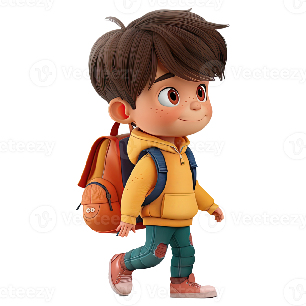 Cute cartoon boy student isolated on transparent background. png
