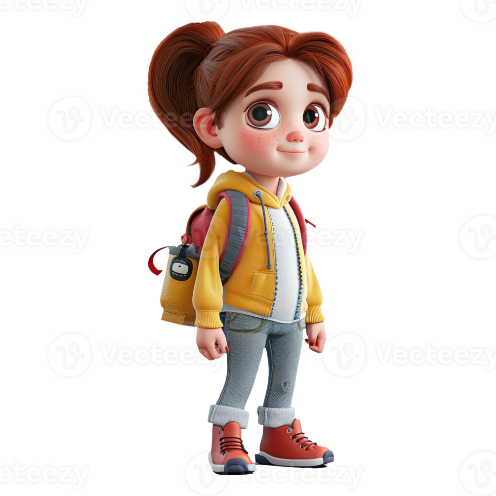 Cute cartoon girl student isolated on transparent background. png