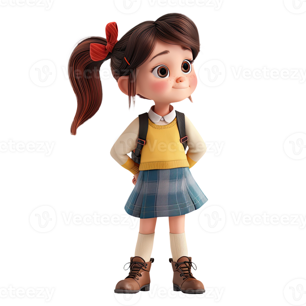 Cute cartoon girl student isolated on transparent background. png