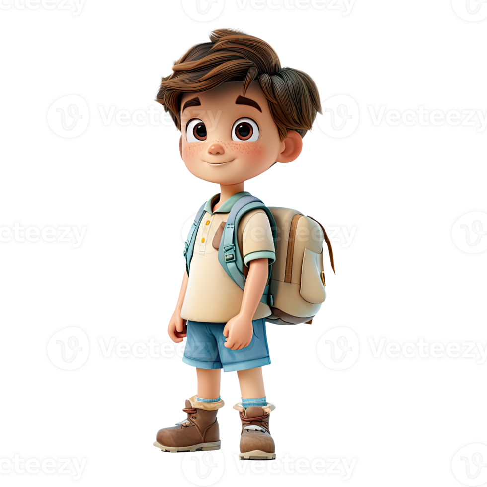 Cute cartoon boy student isolated on transparent background. png