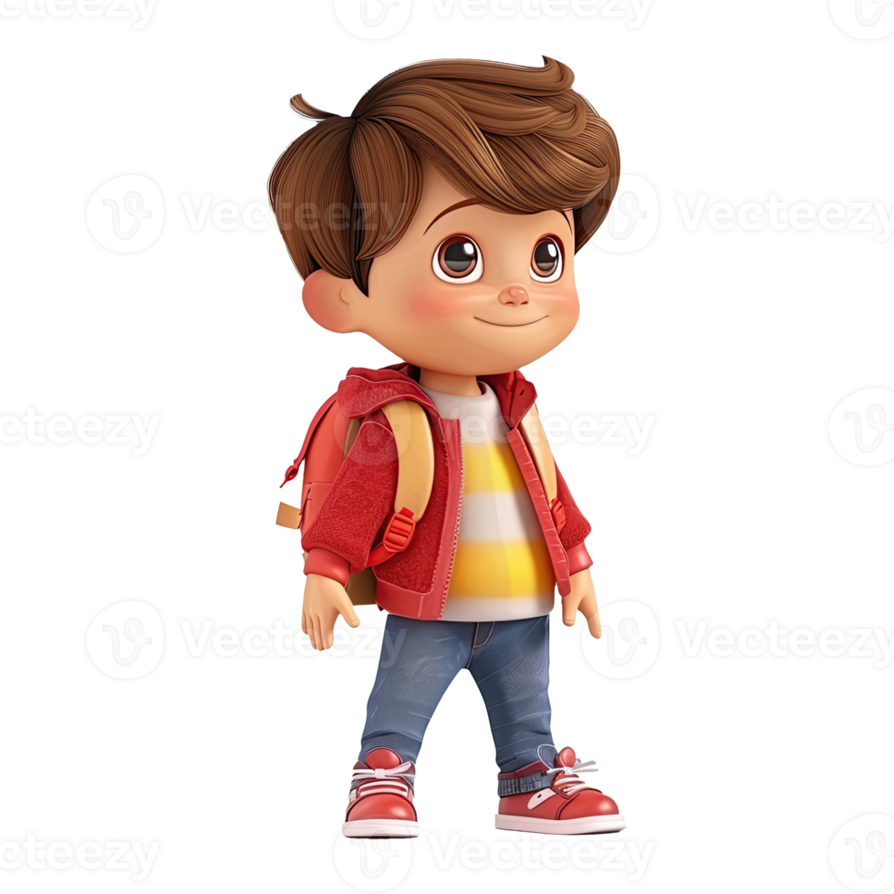 Cute cartoon boy student isolated on transparent background. png